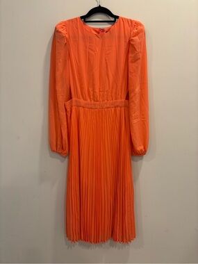 Jealous Tomato Coral Cutt Out Pleated Long-Sleeve Midi Dress